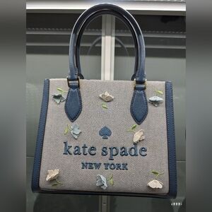 Kate Spade Ellie NWT Blue & Gray Small Tote w/Floral Accents & Crossbody Strap